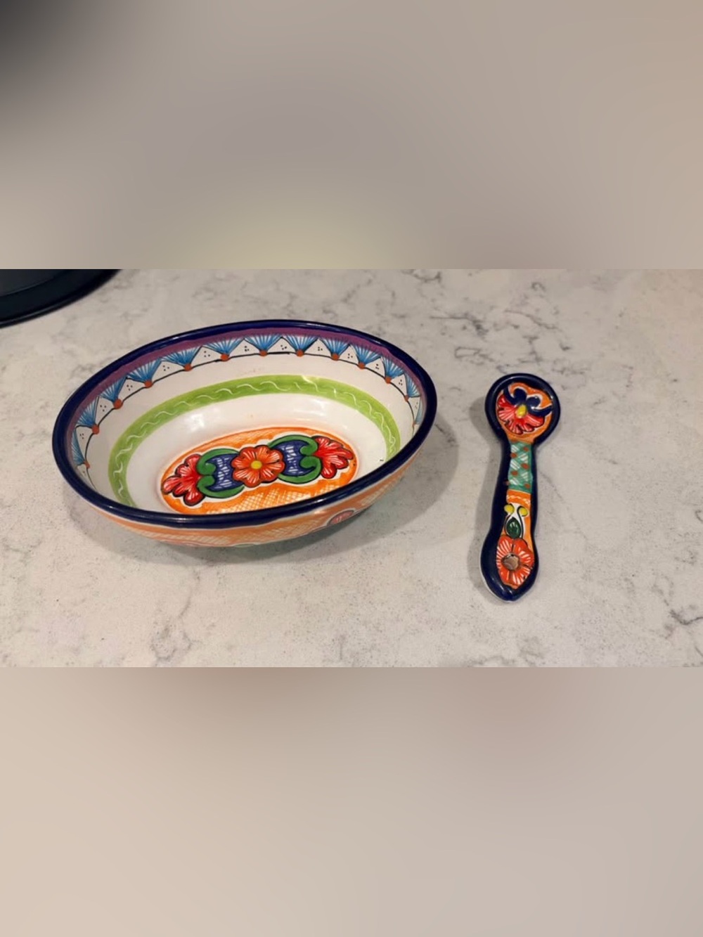 Authentic Mexican Talavera Bowl & Spoon